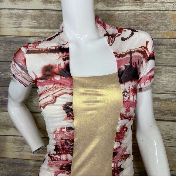 RARE Jean Paul Gaultier M 2000’s Soleil runway dress marbled ruched gold panel - Picture 6 of 13